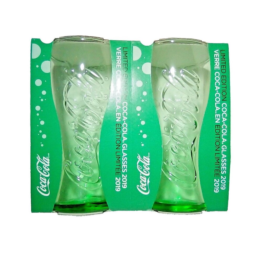 McDonalds Coca-Cola Glasses Green Limited Edition 2019 Set of 2 New